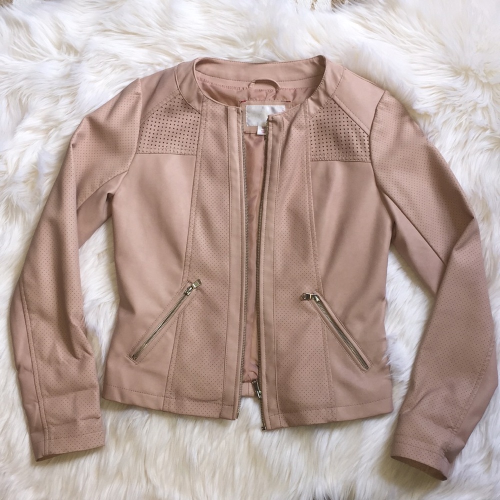 Faux Pink Leather Moto Jacket
